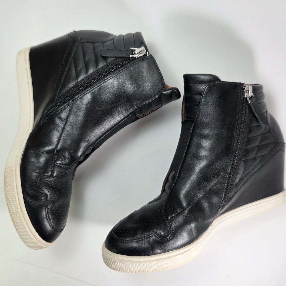 Linea Paolo Felicia Black Leather Hidden Wedge Zip Sneaker Bootie W 8.5 - Picture 9 of 14